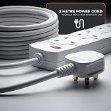 Wolf Power 4 Way Extension Lead 2m UK 3 Pin Plug Wall Mountable White view 5