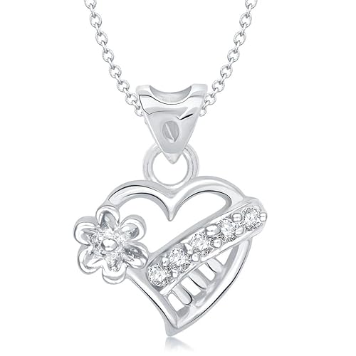 Vina Jewels Valentine Lily Flower Heart Shape Rhodium plated Pendant - P1218R [VKP1218R]