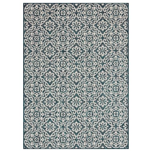 Nicole Miller Julia Geometric Indoor/Outdoor Rug, Navy Blue/Ivory 6'6"x9'2"