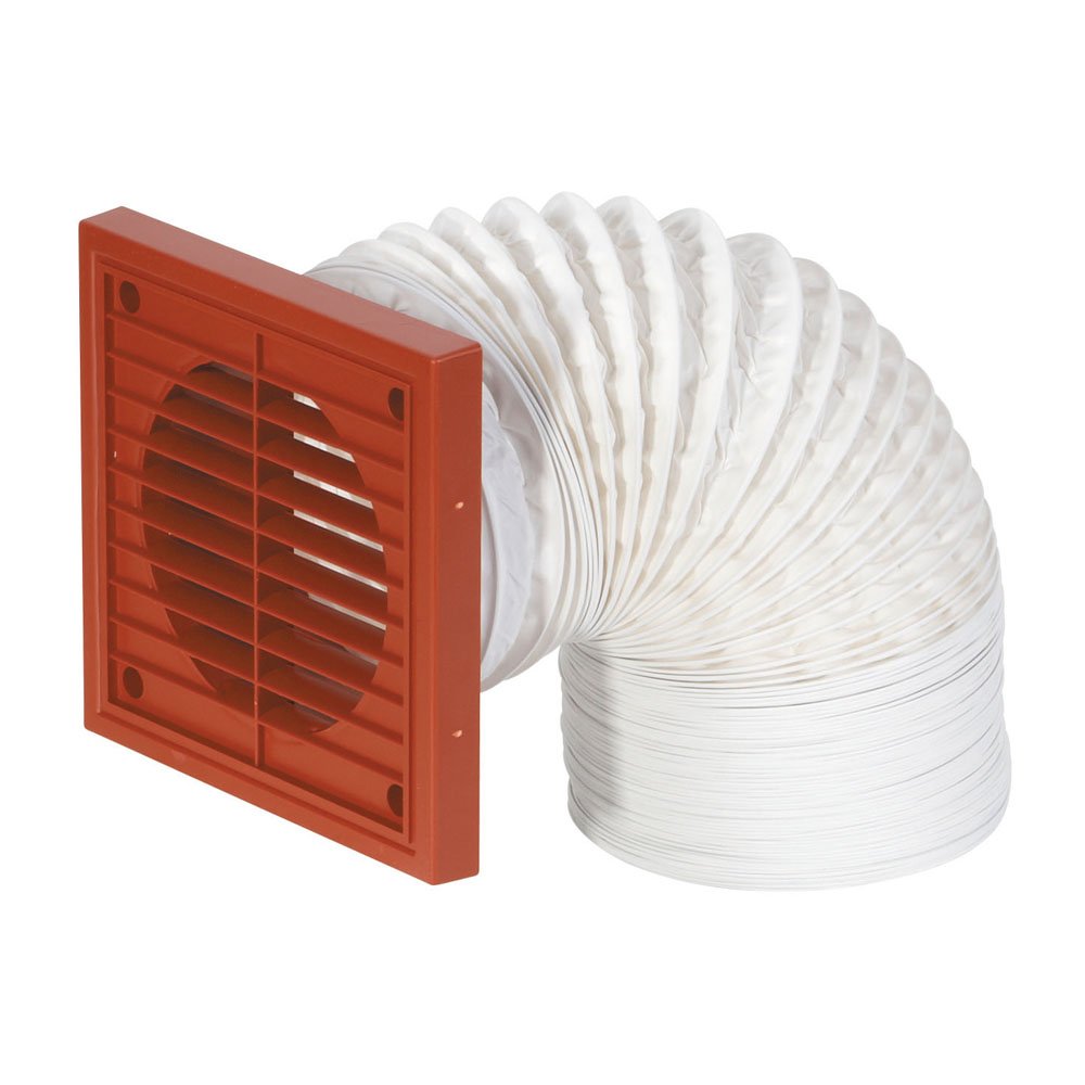 Airflow Flexible Ducting Kit – Ø100mm Diameter x 3m Long Duct with White Square Grille with Fly Screen – Easy Install Ventilation Kit for Extractor Fans