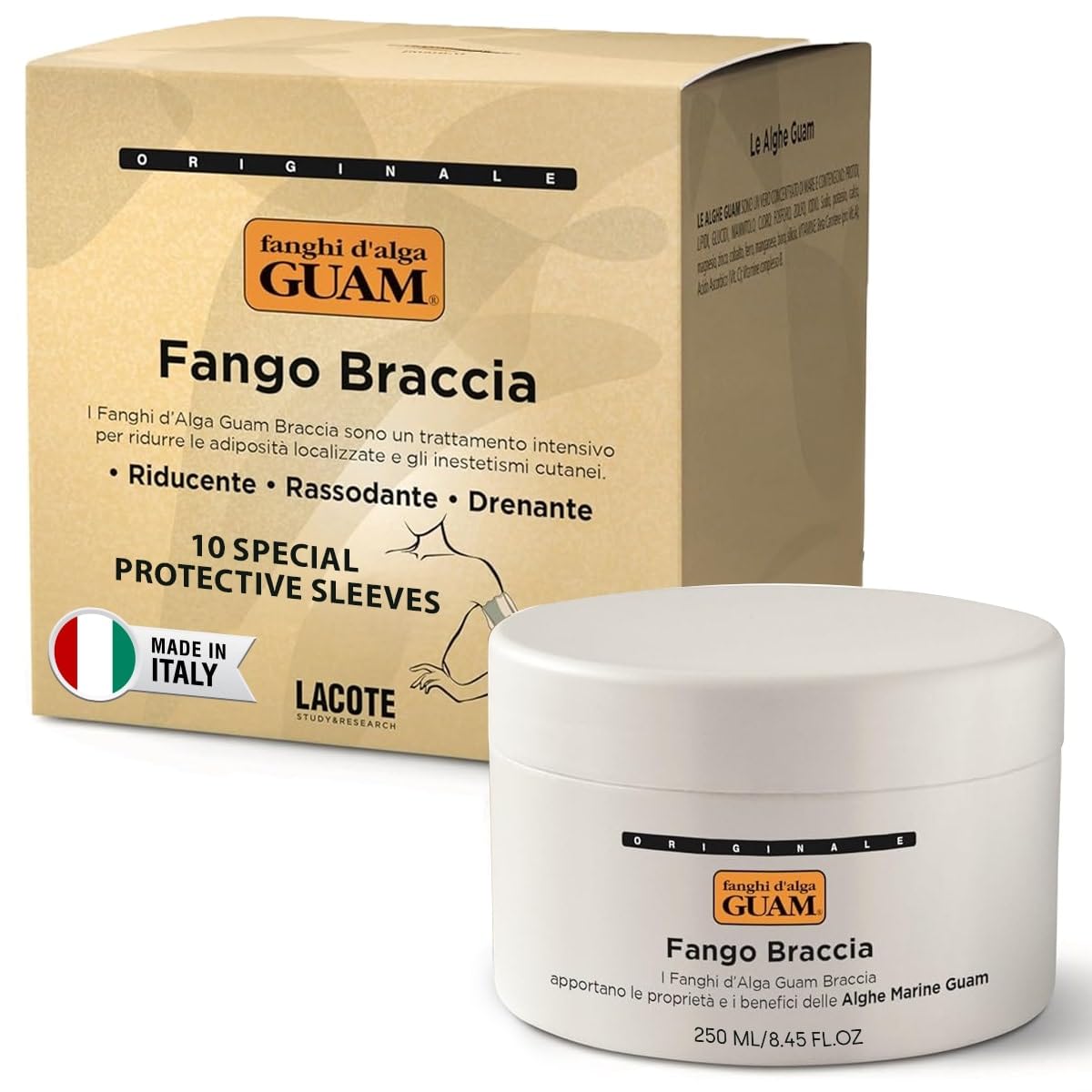 Guam, Algae Mud Arm Treatment with Intensive Reduction, Firming and Drainage for the Arms with 10 Protective Sleeves, Made in Italy, 250 ml Packaging