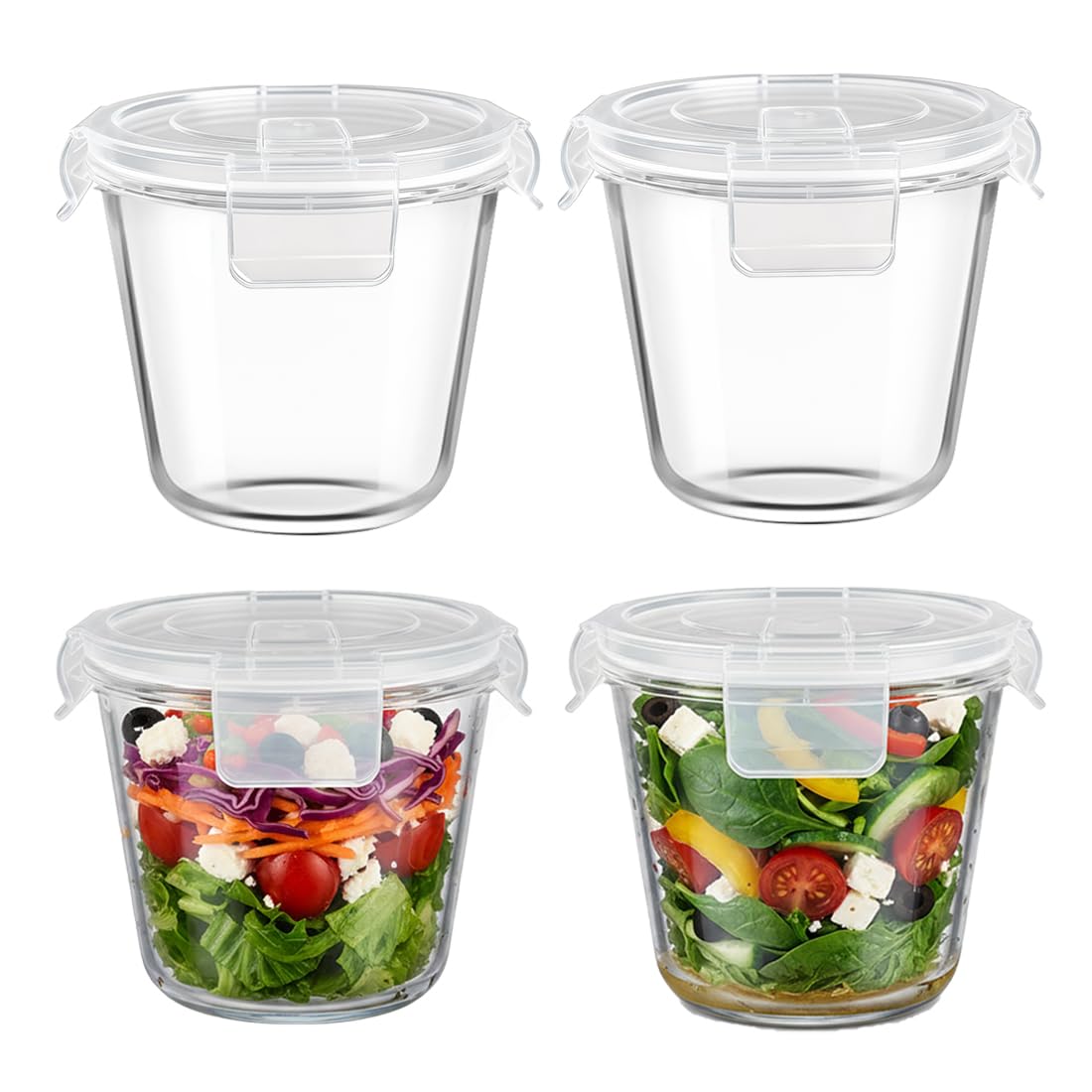 Photo 1 of ***PARTIAL SET/ MISSING 2 LIDS*** H.JSS WDJS 23 Oz Round Glass Food Storage Container, 3 Cup Round Glass Soup Container with Airtight Lids BPA free, Leakproof Borosilicate Storage bowls, Dishwasher Microwave Freezer Safe (4 Pack)