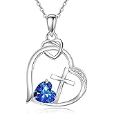 HKPATOP Heart Cross Necklace Cross Birthstone Necklace Christian Religious Jewelry Birthday Gifts for Women Wife Mom