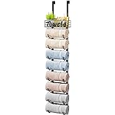 HapiRm Towel Racks for Bathroom Storage - 9 Tier Over The Door & Wall Mount Rolled Towel Storage Organizer Holder with Metal Shelf Basket for Small Bathroom, Camper, Rv - Black, Patented