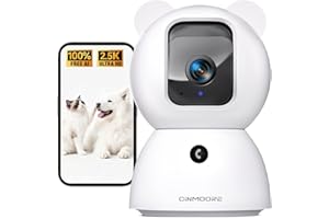 CINMOORE 2.5K Security Camera Indoor, Non-Subscription AI Person/Pet/Cry Detection, Pet/Dog/Cat Camera w/Phone App, Pan Tilt 
