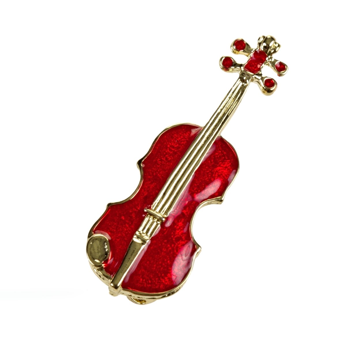 Gold Plated Violin Red Enamel Pin Brass Brooch