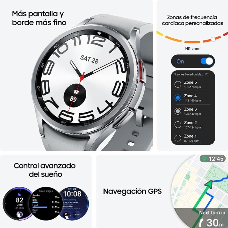 Galaxy Watch6 Classic 4G LTE, 47 mm + Correa de recambio - Smartwatch, Control de Salud, Seguimiento Deportivo, Batería de Carga Rápida, Plateado (Versión Española)
