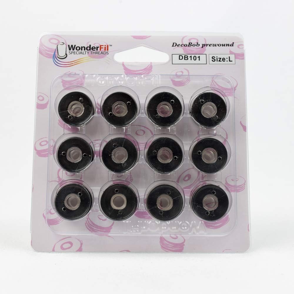 WonderFil, Specialty Threads, DecoBob, Pre-Wound Bobbins, Size L - Black