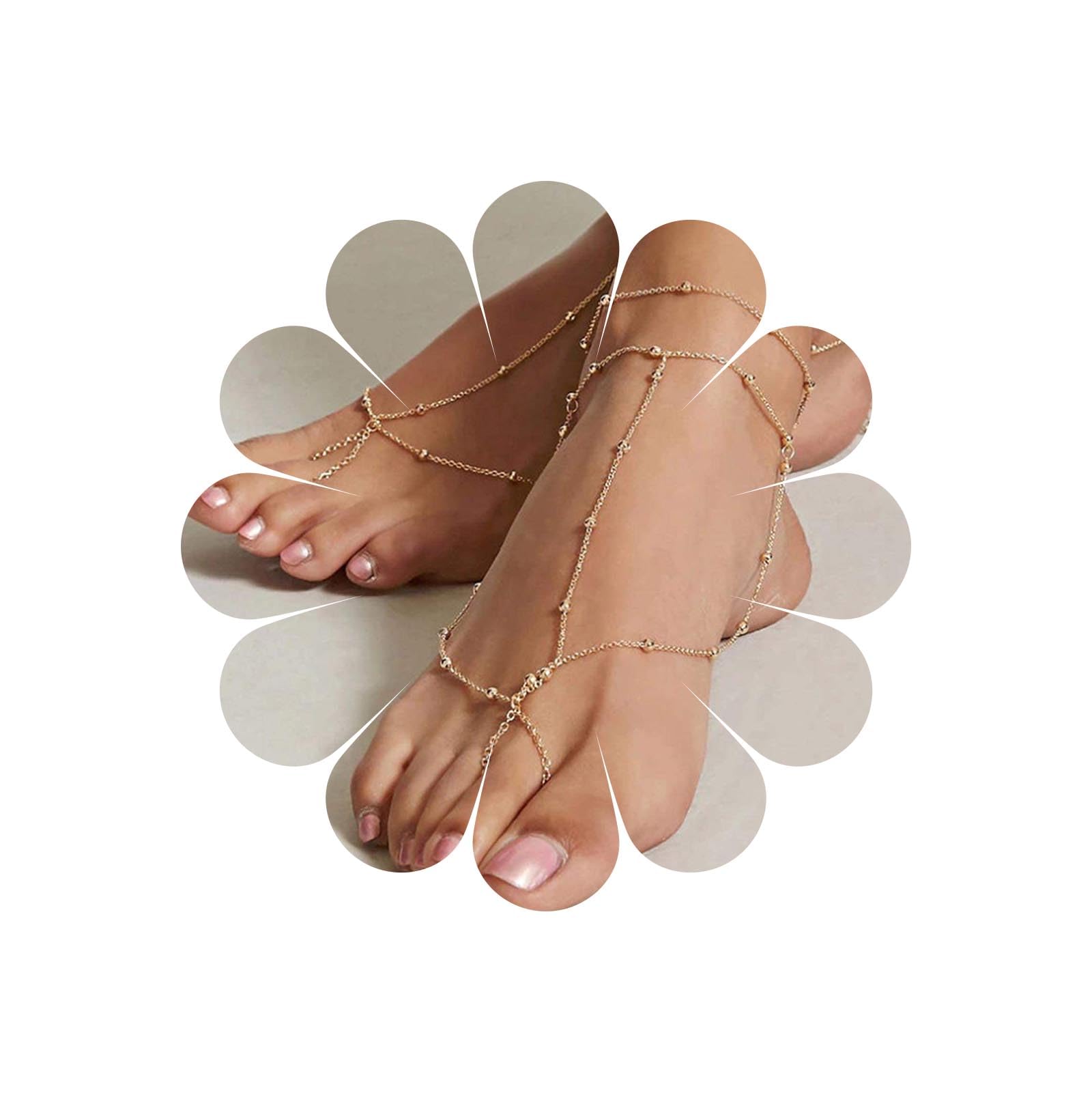 TseenYi Boho Beach Barefoot Sandals Gold Layering Ankle Bracelet with Toe Ring Foot Anklets Chain Summer Foot Accessories Jewelry for Women and Teen Girls 2Pcs