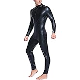 Panegy Men's Faux PU Leather Jumpsuit Shiny Leather Bodysuit Pole Dance Leotard Adult Onesie Singlet