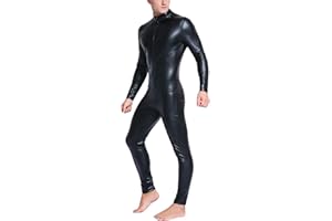 Panegy Men's Faux PU Leather Jumpsuit Shiny Leather Bodysuit Pole Dance Leotard Adult Onesie Singlet