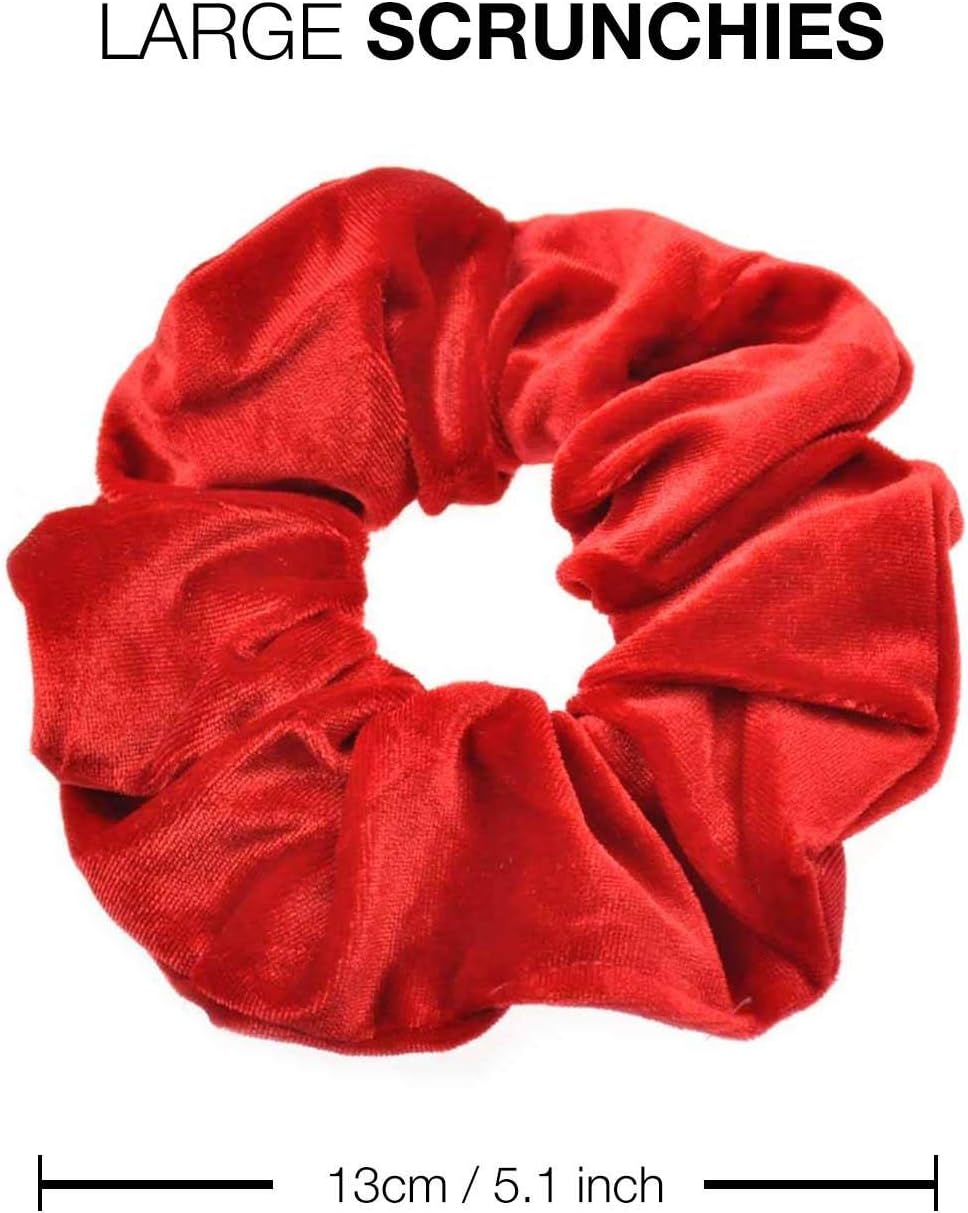 2 PCS Premium Large Hair Velvet Scrunchies Ties Bands Updo Ponytail Bobble Scrunchy Holder for Women Girl Kids Red - Image 5