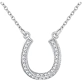 Friggem Horseshoe Necklace for Women Sterling Silver Birthstone Lucky Horseshoe Necklace Good Luck Pendant Necklace Jewelry Charm, with Fine Gift Box
