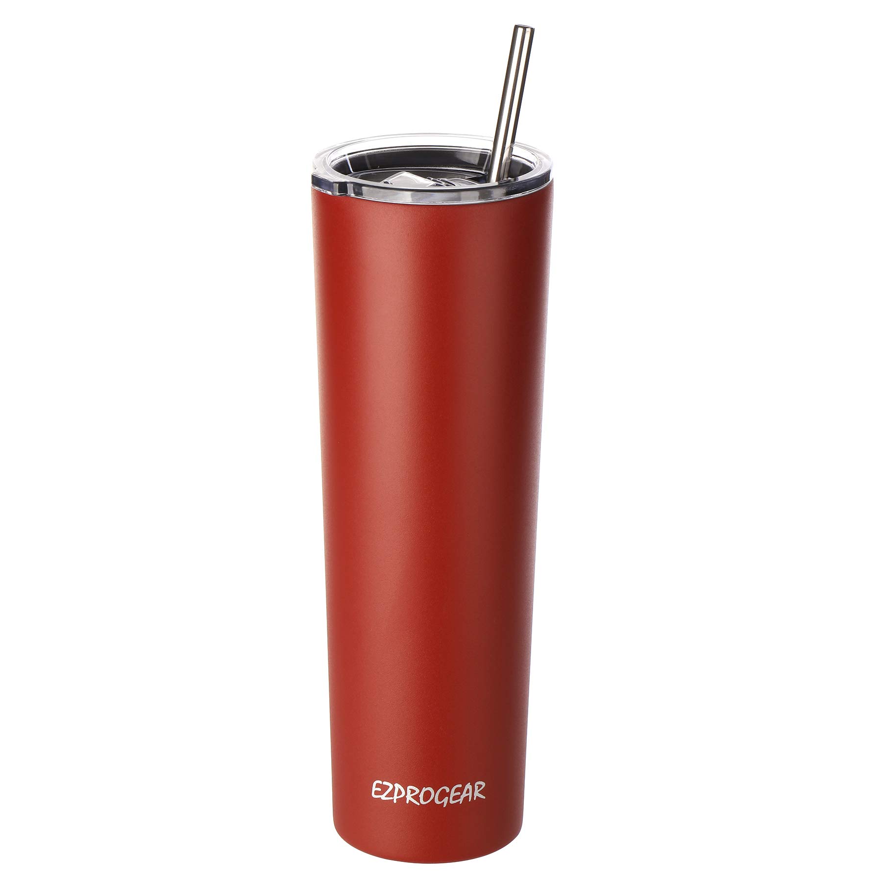 Ezprogear 34 oz / 1000 ml Stainless Steel Slim Skinny Tumbler Red Cherry Mug Vacuum Insulated with Straw (34 oz, Cherry Red)