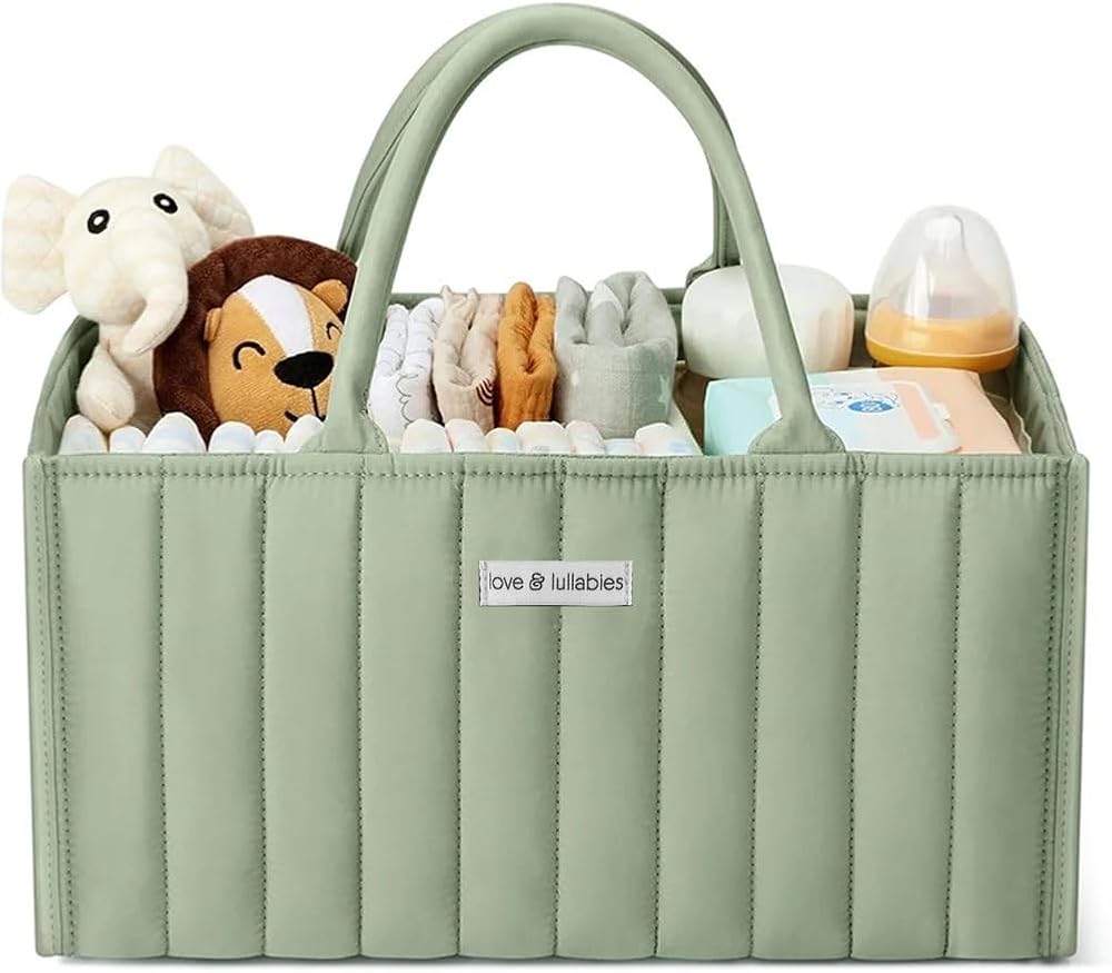Love & Lullabies Nappy Caddy Organiser Sage Green Quilted Baby Basket