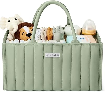 Love & Lullabies Nappy Caddy Organiser Sage Green Quilted Baby Basket