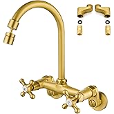 Airuida Wall Mount Kitchen Faucet with Sprayer Wall Mounted Kitchen Sink Faucet Double Cross Handles 360 Degree Swivel Spout 