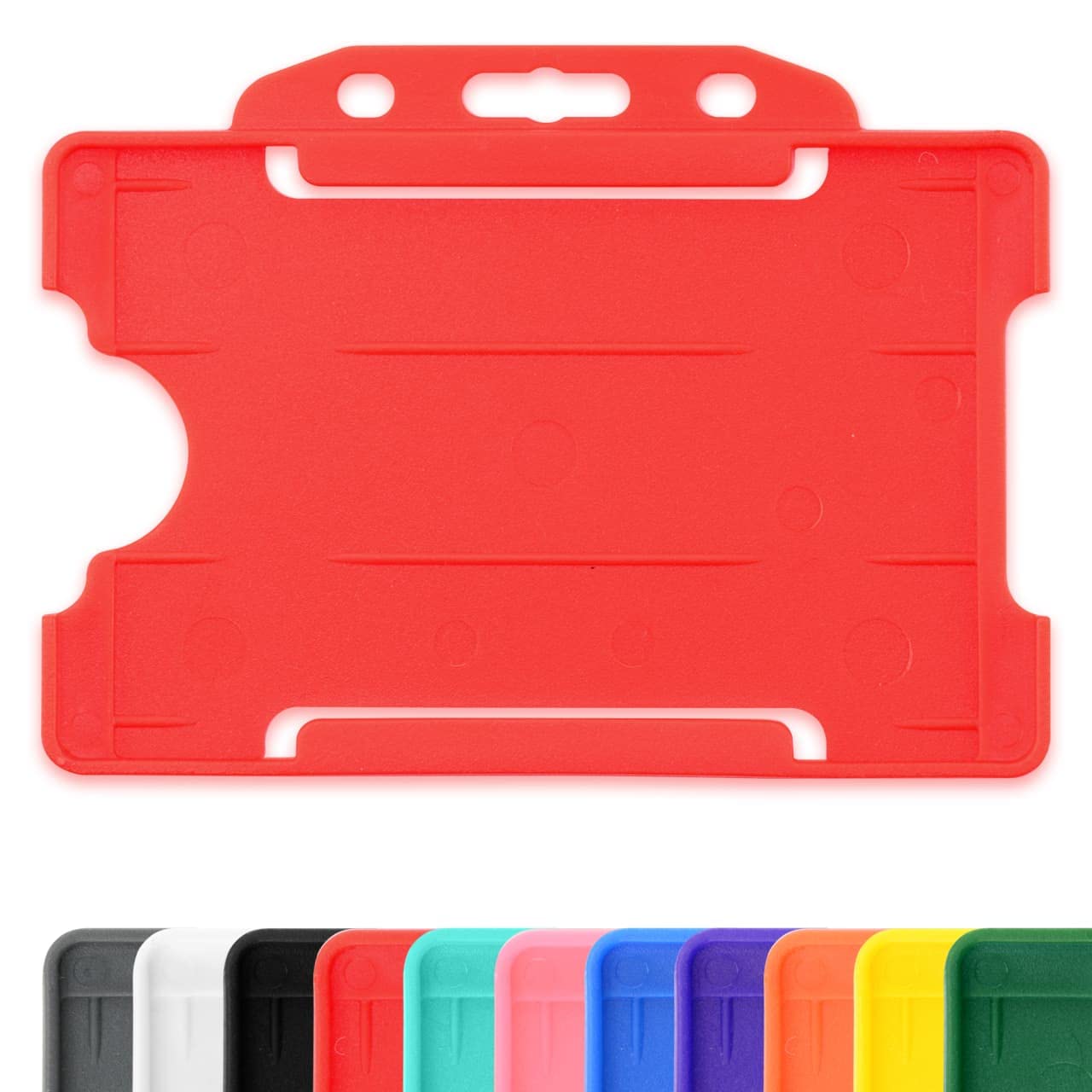 RED Single Sided Rigid Slide in Open Faced ID Card Badge Holders Horizontal/Landscape Identity Plastic Pass Protector - Holds a 86mm 54mm cr80 Credit Card Sized — image 1