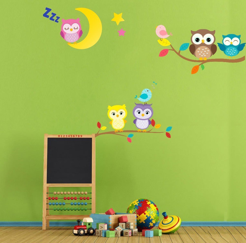 Bebe Chouette Sur Branche Avec Lune Et Stickers Muraux Oiseaux 5 X Hibou Mignon Chambre Decor Garcons Filles Chambre Decoration Mur Art Accessoires Et Decorations Decorations Murales Napravi Rs