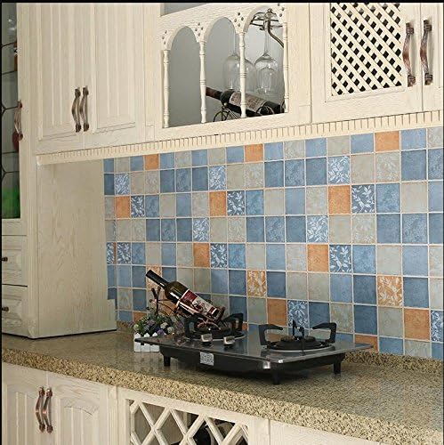 FHDGDVCGDGC Kitchen oil stickers,Mosaic wall stickers Bathroom waterproof self-adhesive wallpaper High temperature bathroom tile wallpaper-D 45x100cm(18x39inch)