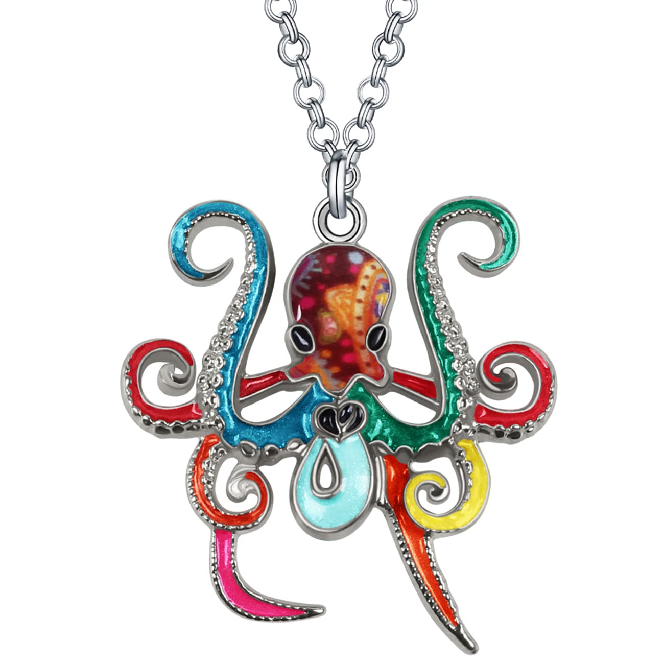 Enamel Alloy Cute Octopus Necklace Ocean Pendant Fashion Jewelry Charms Gifts for Women Girls (Multi)