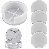 5 Pack Coaster Resin Mould Set With Storage Box - Round Cup Mat Making Silicone Mold for DIY Resin Coasters, Cup Holders, Han