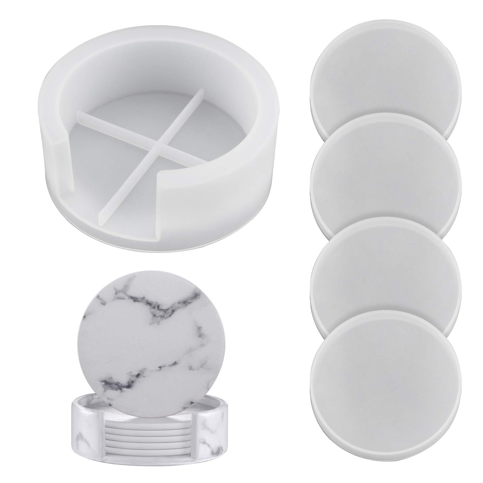 5 Pack Coaster Resin Mould Set With Storage Box - Silicone Round Cup Mat Making Mould for DIY Resin Coasters, Cup Holders, Handmade Gifts, Home Decoration