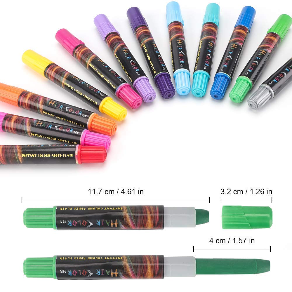 NANW 12 Color Temporary Hair Chalk, Hair Pens Crayon Salon Non-toxic Washable Hair Dye Safe for Cosplay Birthday New Year Christmas Gift for Makeup Kids Girls Teen Adults