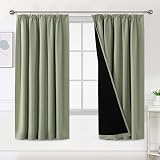 BellaHills 100% Blackout Curtains 66 x 72 Sage Pair Pencil Pleat