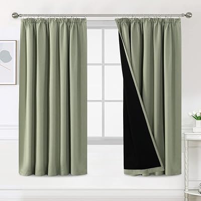 BellaHills 100% Blackout Curtains 66 x 72 Sage Pair Pencil Pleat