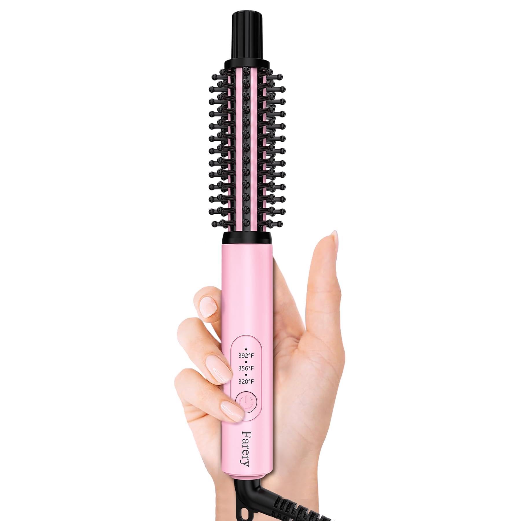 Photo 1 of Farery Mini Thermal Brush 3 Temperature Adjustable, 3/4 Inch Travel Curling Iron for Short Hair, Heated Round Brush for Touch-ups and Small Curls, Travel Size Curling Wand, Dual Voltage, Pink