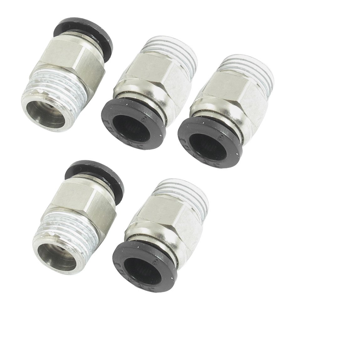 sourcingmap Pneumatic Fittings 8mm Tube to 1/4BSP Male Straight Connector 5 Pcs