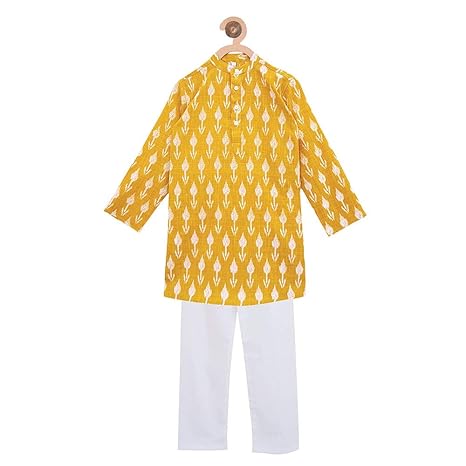 Campana By Hopscotch Boys Cotton Kurta Pyjama Set - Print in Yellow Color