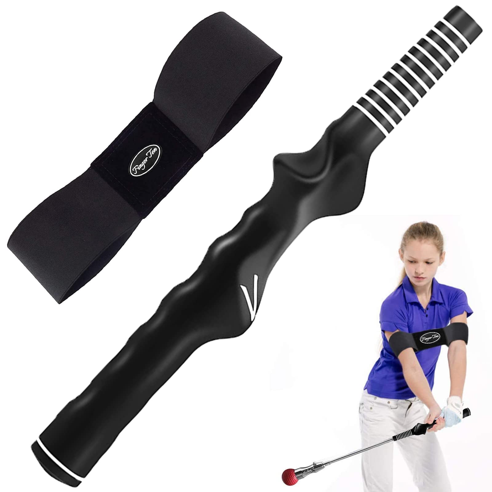 AMRTA Golf Swing Training Aid Arm Band Swing Trainer Value 1 Pack, Golf Training Aids Posture Correction Practice Alignment for Right Handed Golfer Men Women Kids (Arm Band with Training Grip)