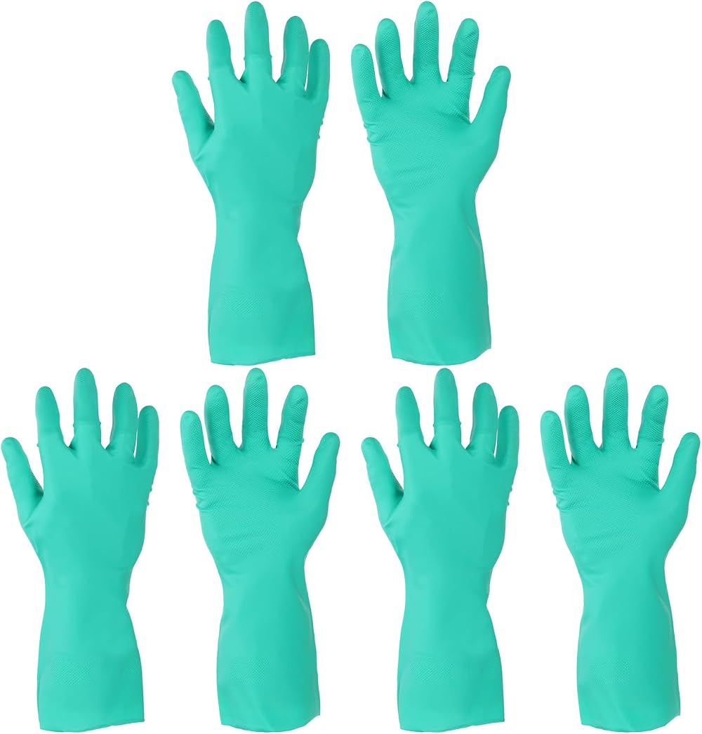 sourcing map Nitrile Gloves Large Green Chemical Resistant Anti-Slip 3 Pairs