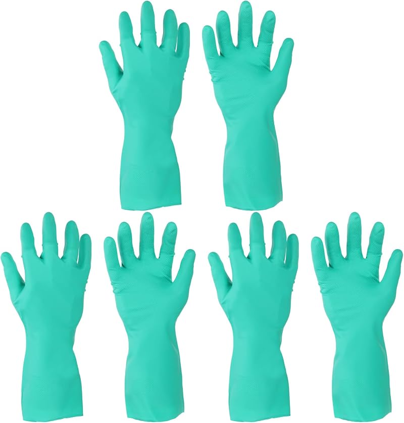 sourcing map Nitrile Gloves Large Green Chemical Resistant Anti-Slip 3 Pairs