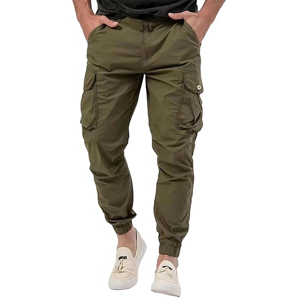 Mens Cargo Pants Lightweight Drawstring Multi Pocket