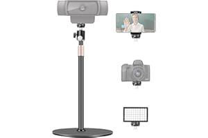 Borenbuir Webcam Stand, Upgraded 23.8'' Height Adjustable Desktop Mount with Cell Phone Clamp for Logitech Webcam C922 C930e 