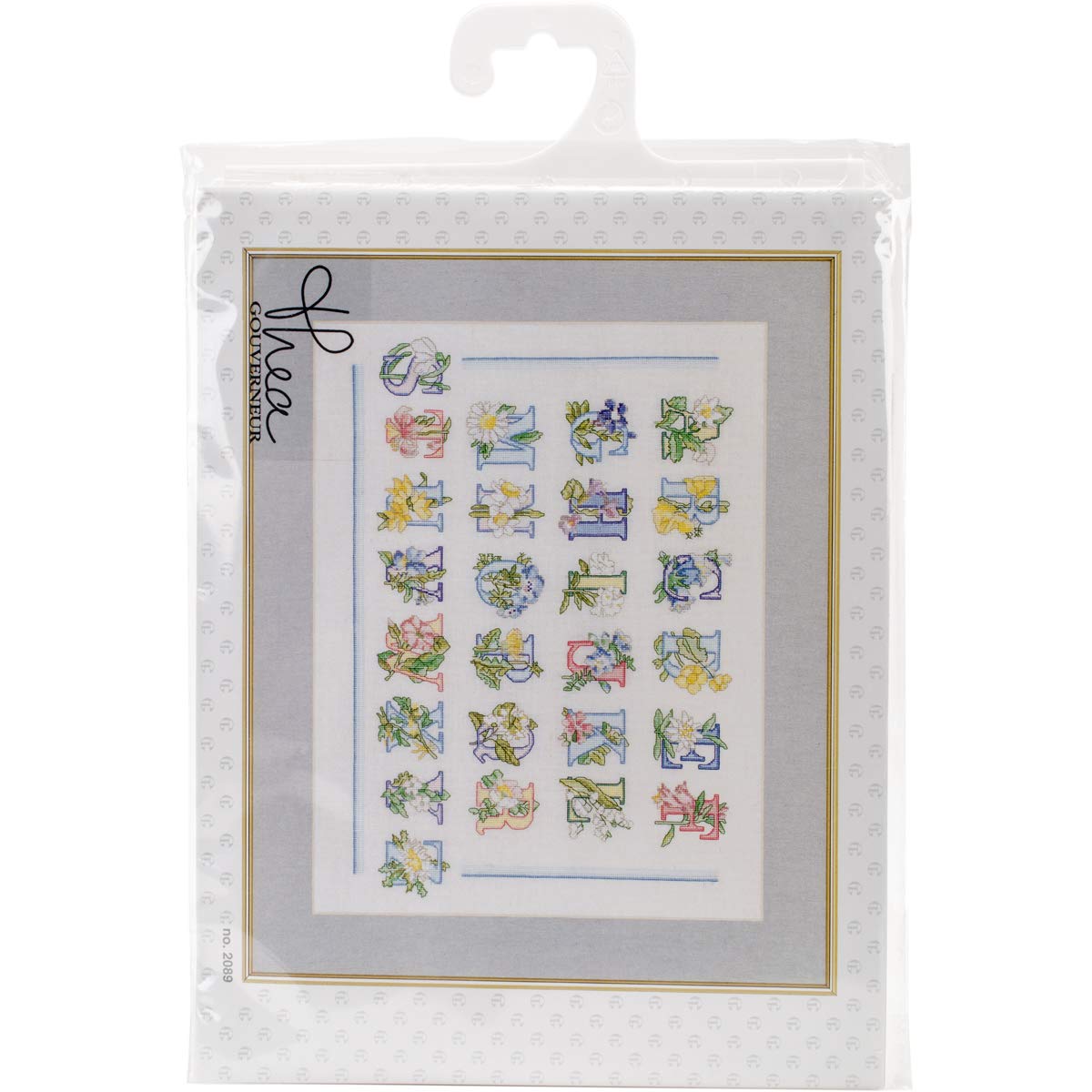 Thea Gouverneur Cross Stitch Kit, Floral Alphabet on Aida (18 Count), 32x42cm