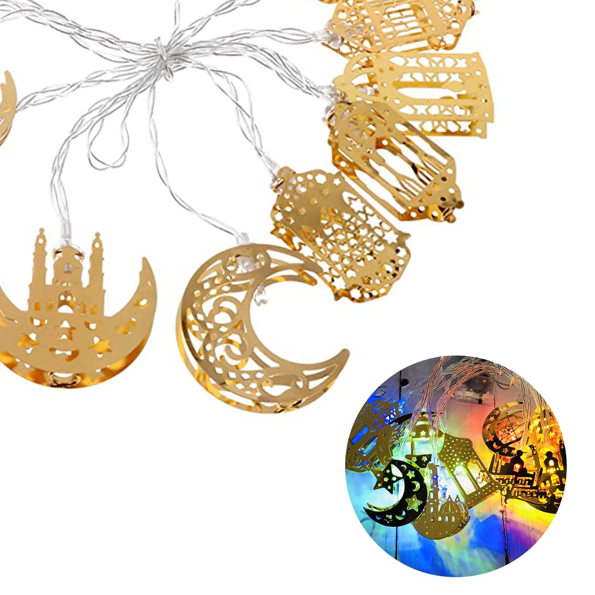 Tiardey 118inch Ramadan String Lights Party Light Decoration Fairy String Lights LED Ramadan Lamp for Festival - Color