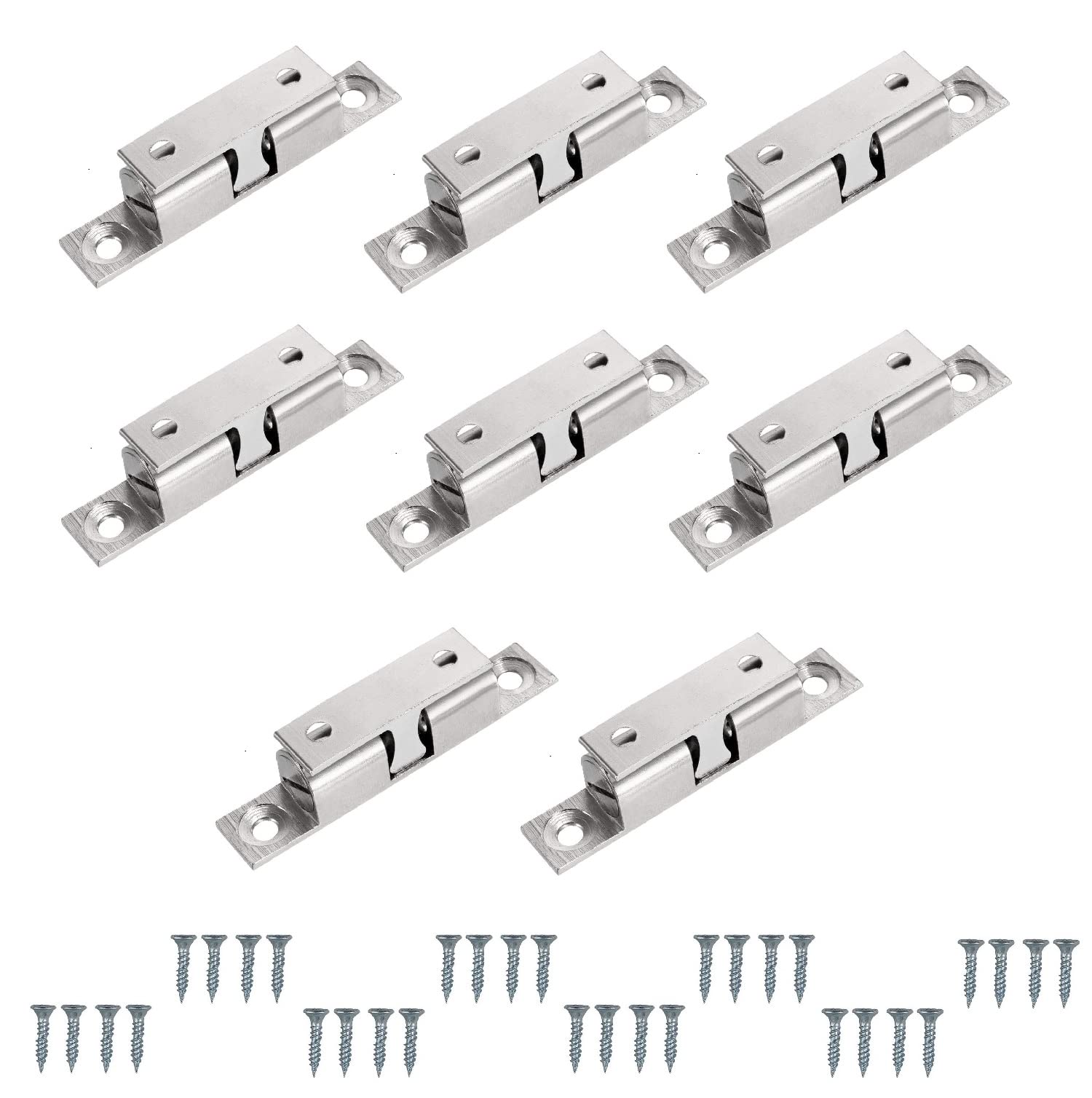 TERF® Heavy Duty Polished Chrome Double Ball Catch 50mm Tension Catch Latch Furniture Lock With Fixing Screw for Cabinet Kitchen Bathroom Cupboards Wardrobes Drawer - Pack of 8