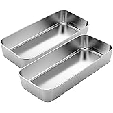 Funnymoom 2 Pcs Large Stainless Steel Cake Pan 13" x 5" Rectangle Nonstick Bread Loaf Baking Pan Sheet Bakeware for Fish Cakes Breads Casseroles Vegetables Dishwasher Safe