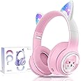QearFun Cat Headphones for Girls Kids for School, Kids Bluetooth Headphones with Microphone & 3.5mm Jack, Teens Toddlers Wireless Headphones with Adjustable Headband for ipad/Tablet/PC（Pink）