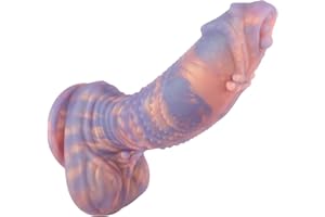 9 Inch Huge Fantasy Curved Dildo, Big Thick Monster Dragon Dildo for Anal Play, Colorful Soft Silicone Alien Dildos with Powe