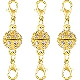 Magnetic Necklace Clasps, 18K Gold and Silver, Crystal Rhinestone Ball Connector with Lobster Clasp, Jewelry Extender for Necklaces, Bracelets (3pcs Golden)