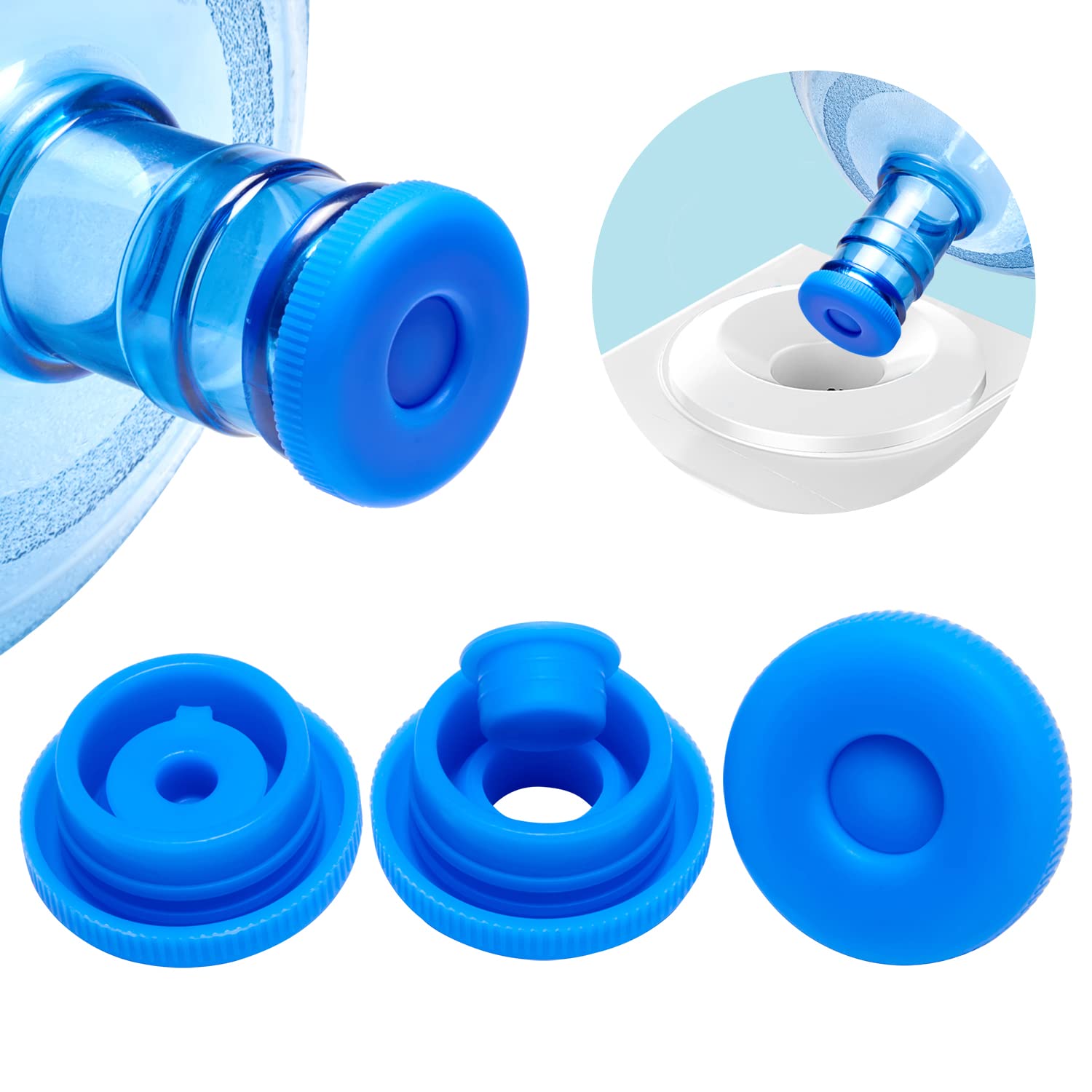 Photo 1 of 3 & 5 Gallon Water Jug Cap Reusable - Water Bottle Caps Fits 55mm Bottles,Silicone Non- Spill Lids for Anti-Splash (3 Pack)