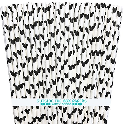 Mickey Mouse Inspired Paper Straws - Mouse Ears - Black White - 100 Pack