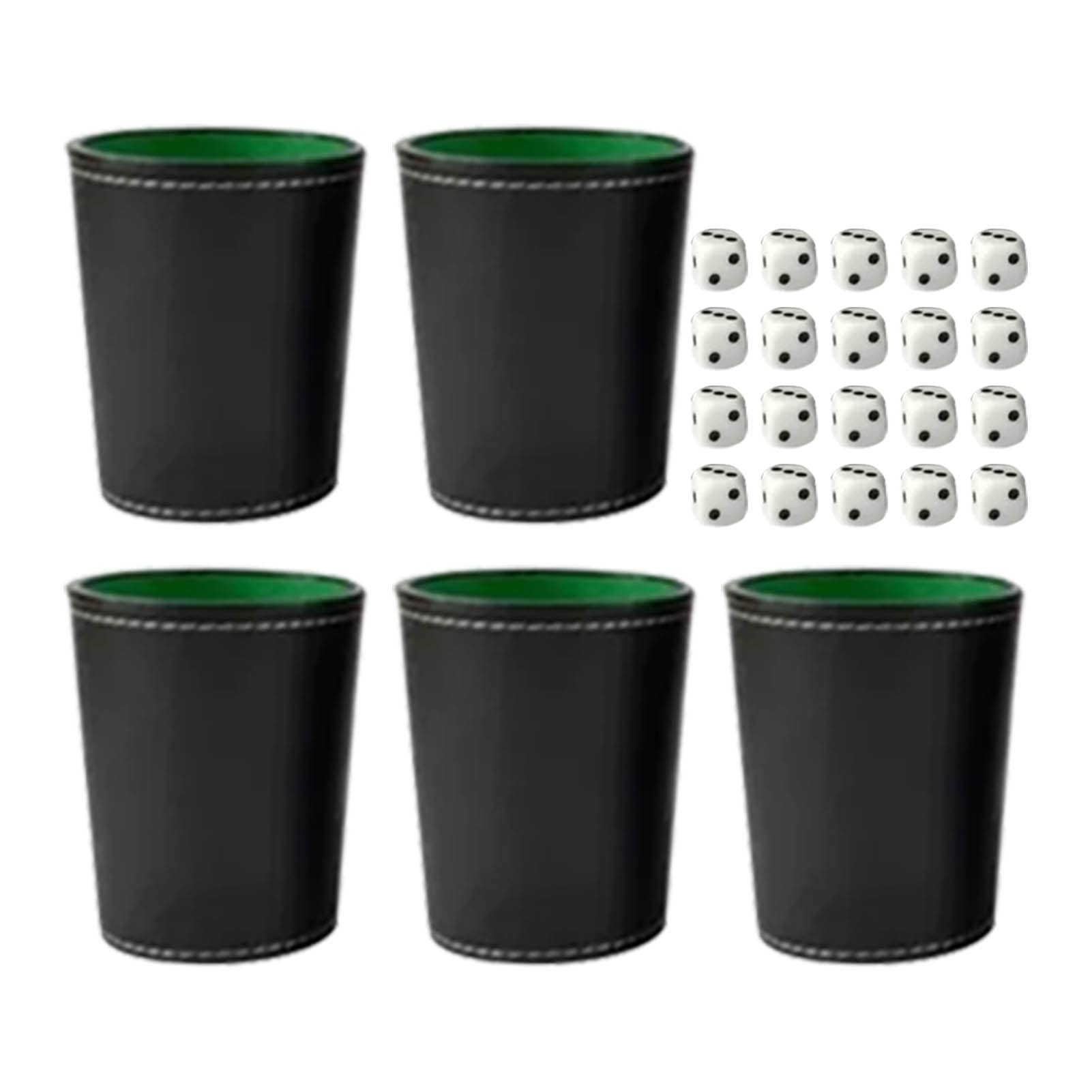 Dice Cup Set, Dice Shaker Box Set, 5Pcs PU Leather Dice Cup Set with 20 Dot Dices Exquisite Hand Feeling Black Shaking Box,Premium Game Set for Family Fun, Parties & Game Nights