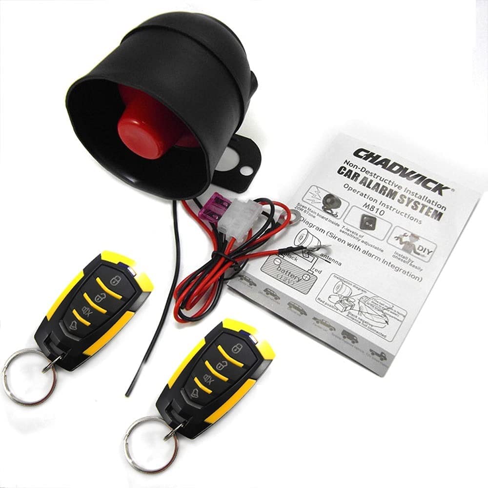 Car Horn Siren Alarm,Universal Car Alarm Security Protection System with 2 Remote Controls,for 12v device,7-Level Sensitivity,Anti-Theft Device,No Thread Trimmin,Non-Destructive Installation (CW-8182)