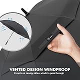 NINEMAX 68in Golf Umbrella Windproof Rainproof Double Canopy Black view 4